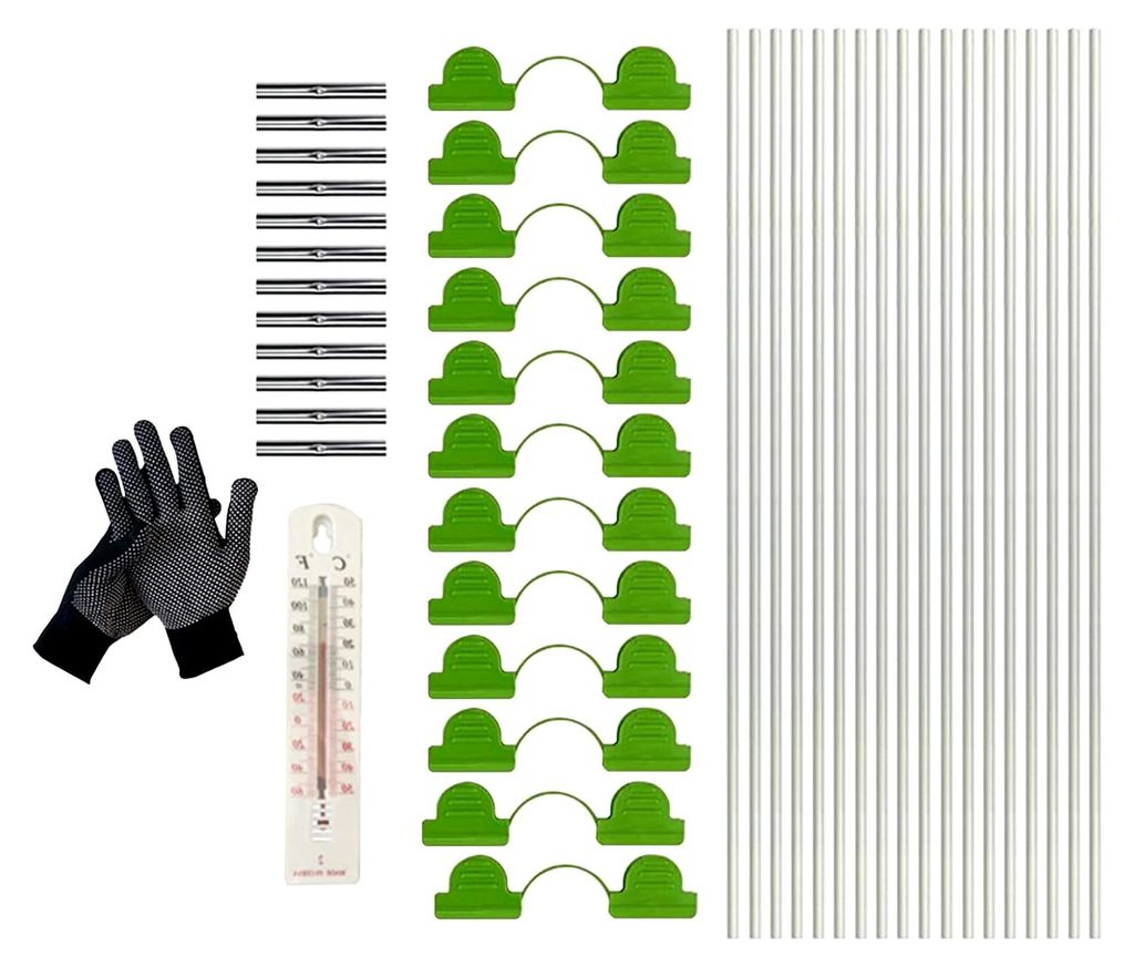 Gewächshausbügel, 18 Stück Netzrahmen aus Glasfaser | 42 cm langer Glasfaser Garten Tunnelbogen mit Thermometer und Handschuhen | Für den Einsa...