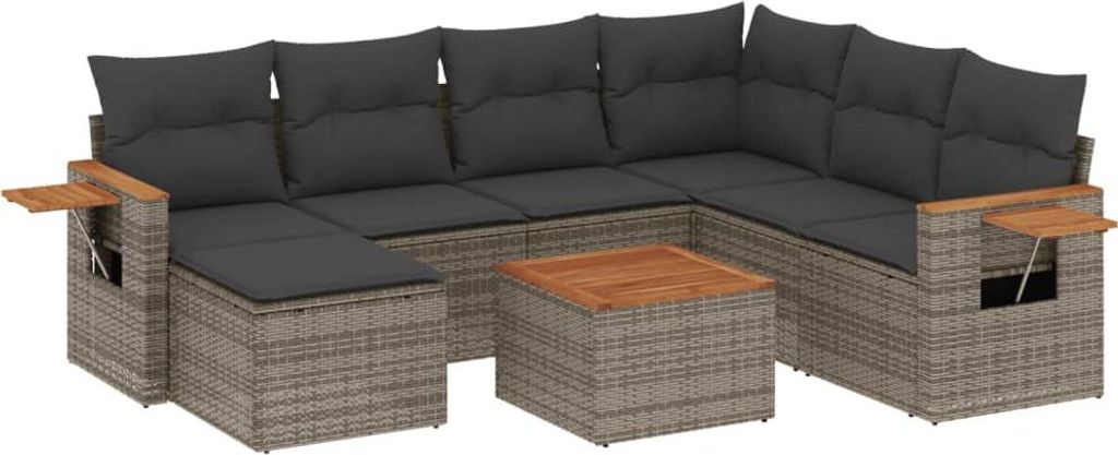 vidaXL 8-tlg. Garten-Sofagarnitur mit Kissen Grau Poly Rattan