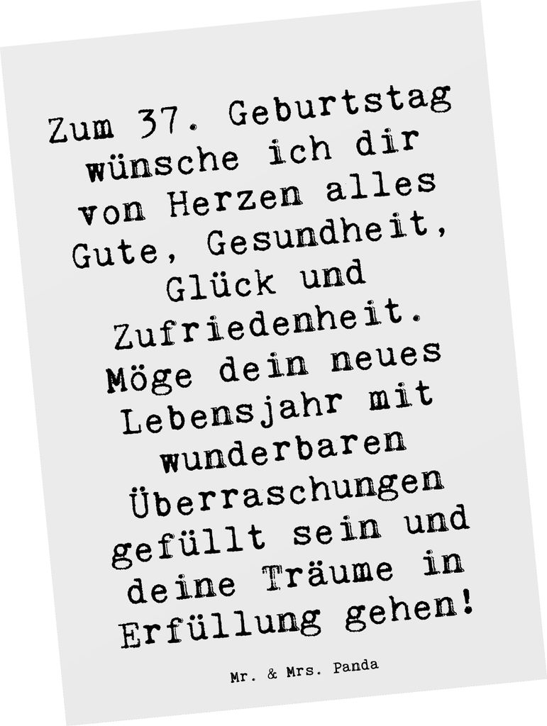 Mr. & Mrs. Panda Postkarte Spruch 37. Geburtstag Grüße - Weiß - Geschenk, Ansichtskarte, Postkarten, Fotokarte, Zufriedenheit, Glückwunsch, Wä...
