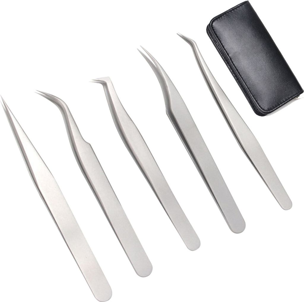 Professionelle Wimpernimplantatpinzette-5PCS Edelstahlpinzette Set-Wimpernverlängerung, Augenbrauenimplantation, Nagelpinzette