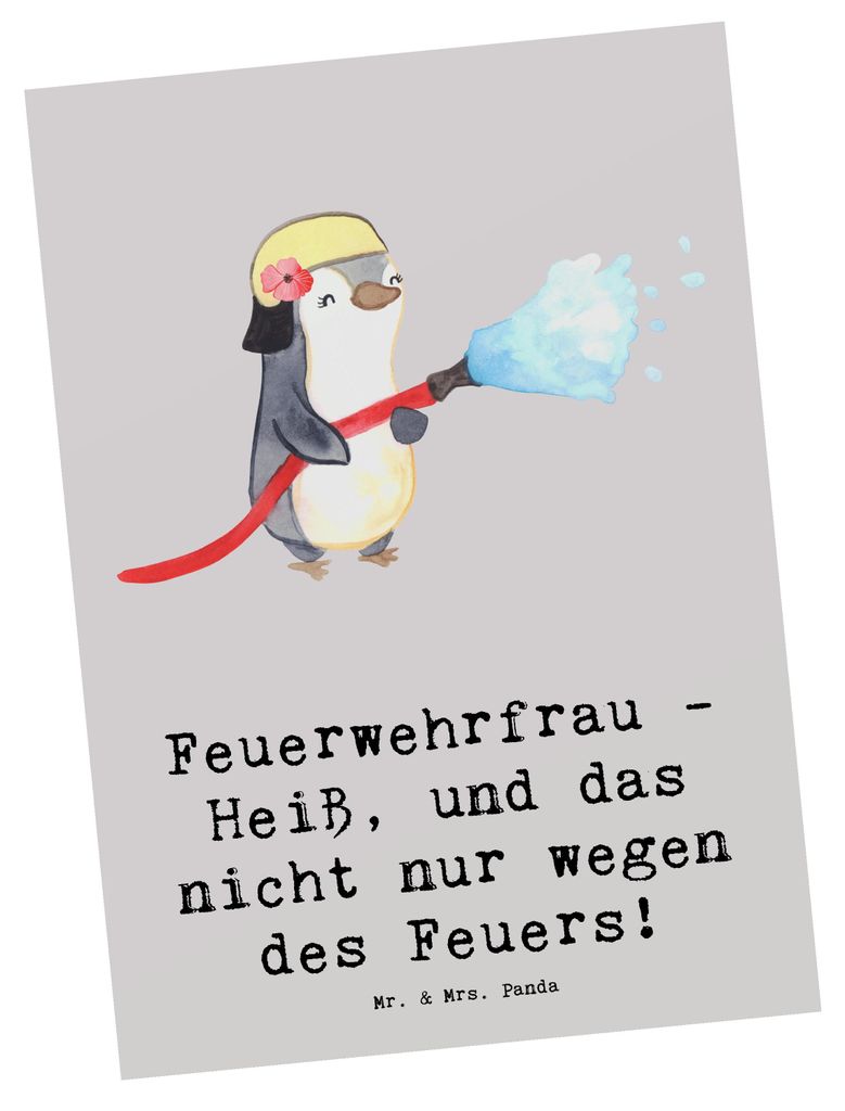 Mr. & Mrs. Panda Postkarte Feuerwehrfrau Heiß - Grau Pastell - Geschenk, Ansichtskarte, Leidenschaft, Hingabe, Fotokarte, Grußkarte, Berufsgestal...