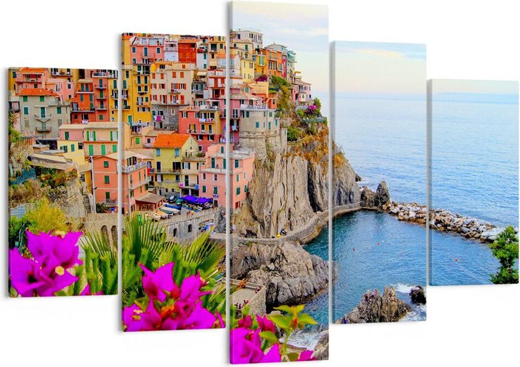 Bild auf Leinwand - Leinwandbild - Italien küste felsen landschaft - 150x100cm - Wand Bild - Wanddeko - Leinwanddruck - Bilder - Kunstdruck - Lein...