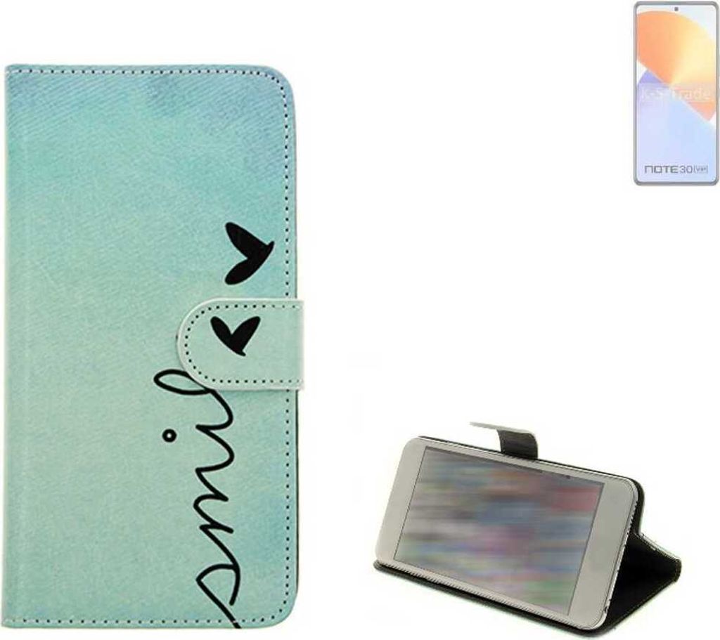 K-S-Trade Schutz Hülle Handy Hülle kompatibel mit Infinix Note 30 VIP Hülle Handyhülle cover bookstyle Etui Handyhülle “smile“ türkis