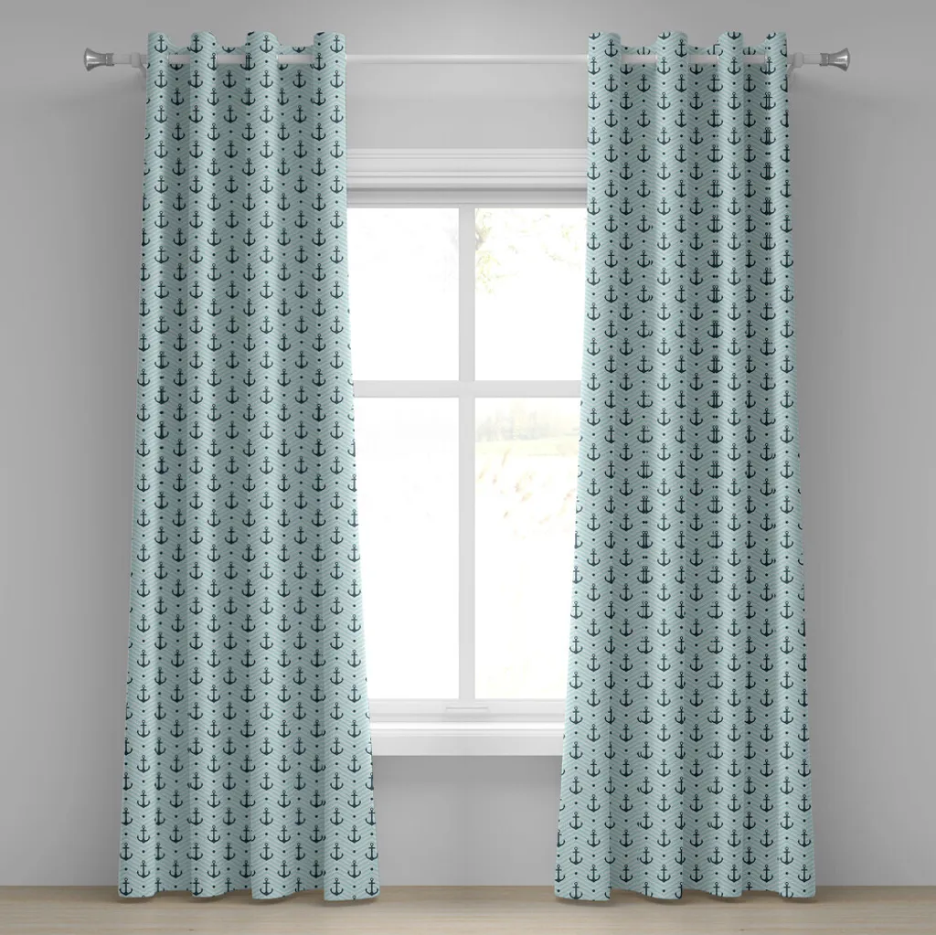 Paire de Rideaux Motif Zigzag Abstrait Vert Turquoise 280 x 245 cm