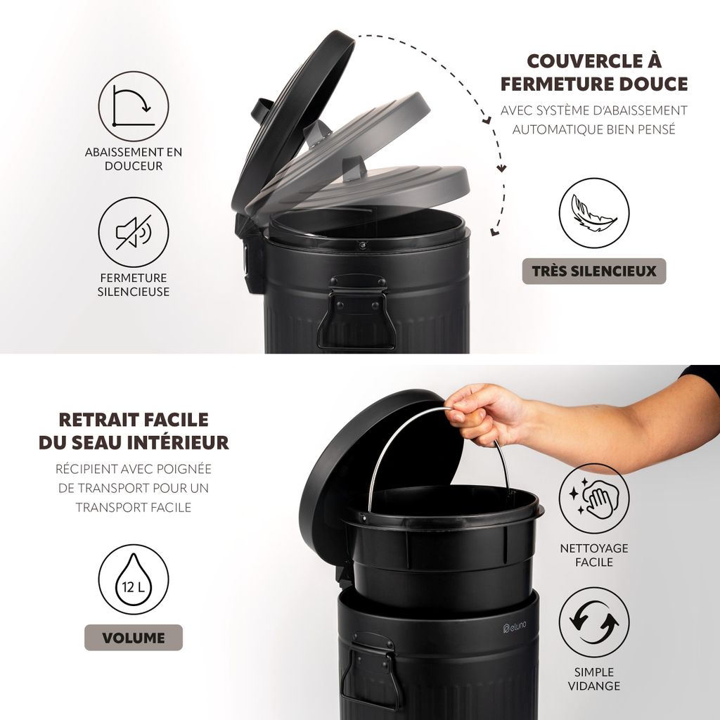 Relaxdays Poubelle à pédale 20 l, avec couvercle et seau intérieur, rabattage automatique, métal Relaxdays Poubelle à pédale 20 l, avec couvercle et seau intérieur, rabattage automatique, métal