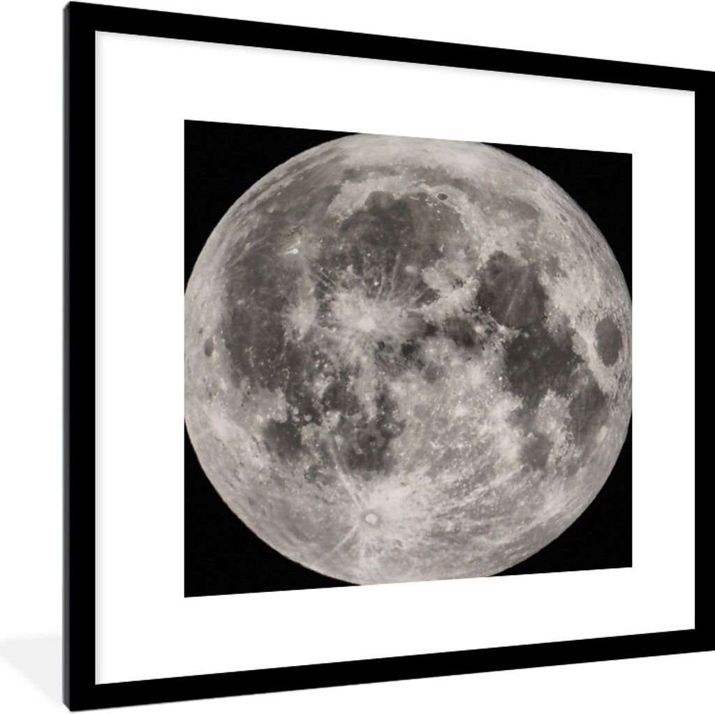 MuchoWow Gerahmtes Poster Mond - Weltraum - Schwarz - Weiß 40x40 cm - Poster mit Schwarzem Bilderrahmen Wandposter Rahmen Foto Bilder - Poster -...