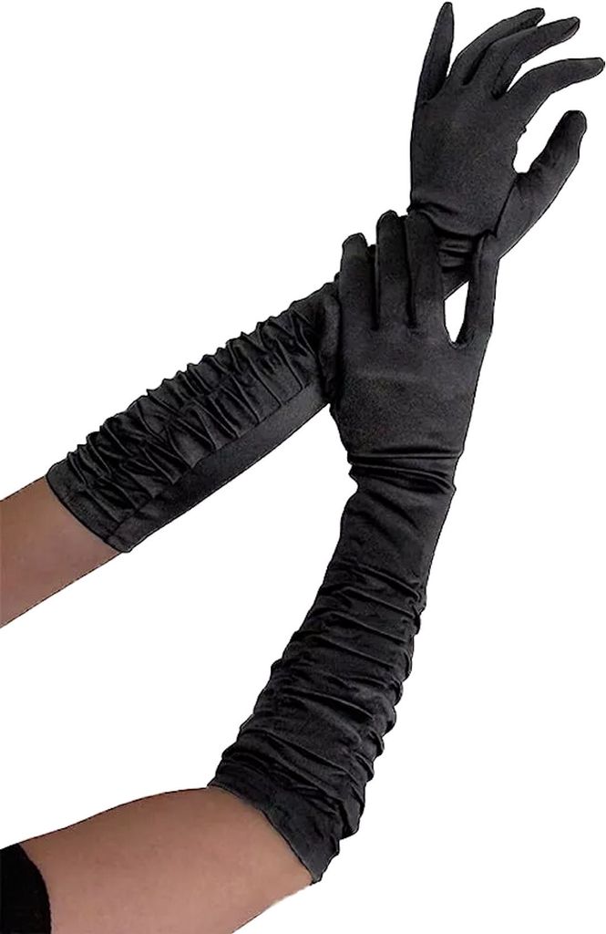 Satin-Handschuhe in Raffoptik lange Abendhandschuhe Party-Handschuhe schwarz
