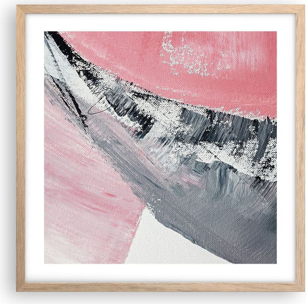 Gerahmtes Poster - Rahmen in heller Eiche - Rosa Grau Farbe - 50x50 cm - Wand Bild - Wanddeko - Wandbilder - Kunstposter - Wandposter - Bilderrahme...