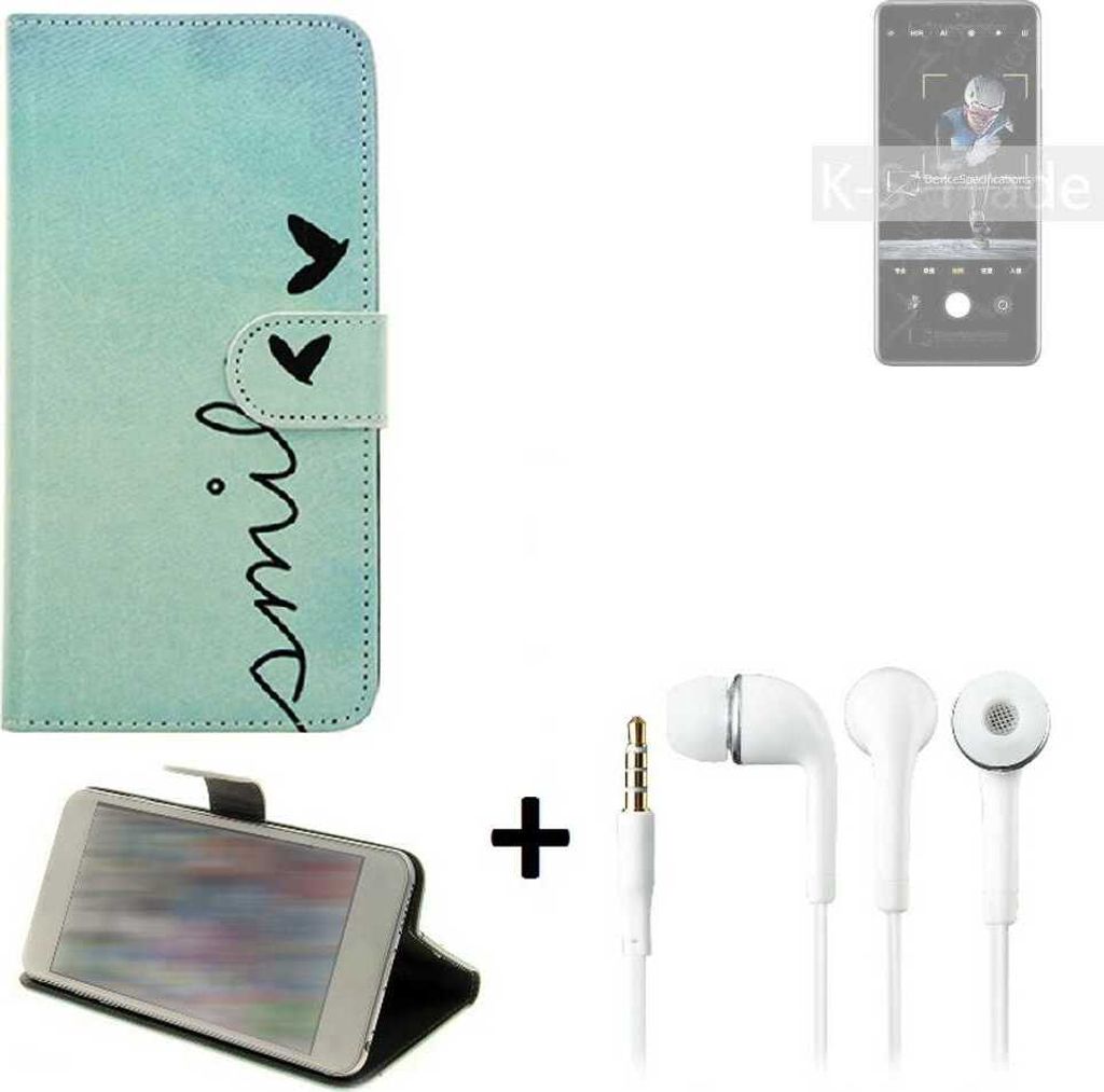 K-S-Trade Schutz Hülle Handy Hülle kompatibel mit Xiaomi 12S Pro 360° Wallet Case Schutz Hülle ''smile'' inkl. Ohrstöpsel Smartphone cover