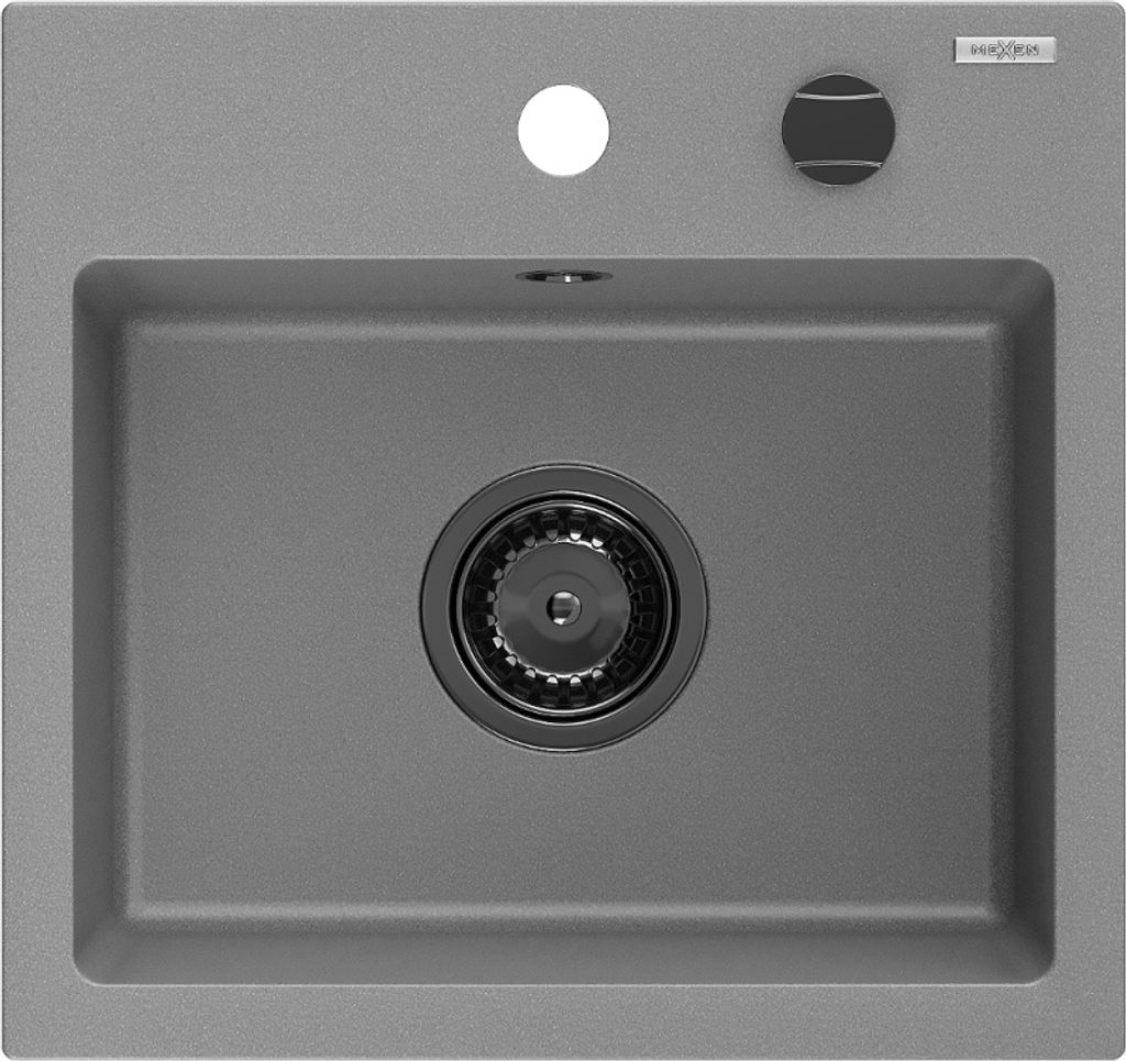 Mexen Milo 1-Becken-Granit-Spüle 435 x 410 mm, Grau, Siphon Produktbild 