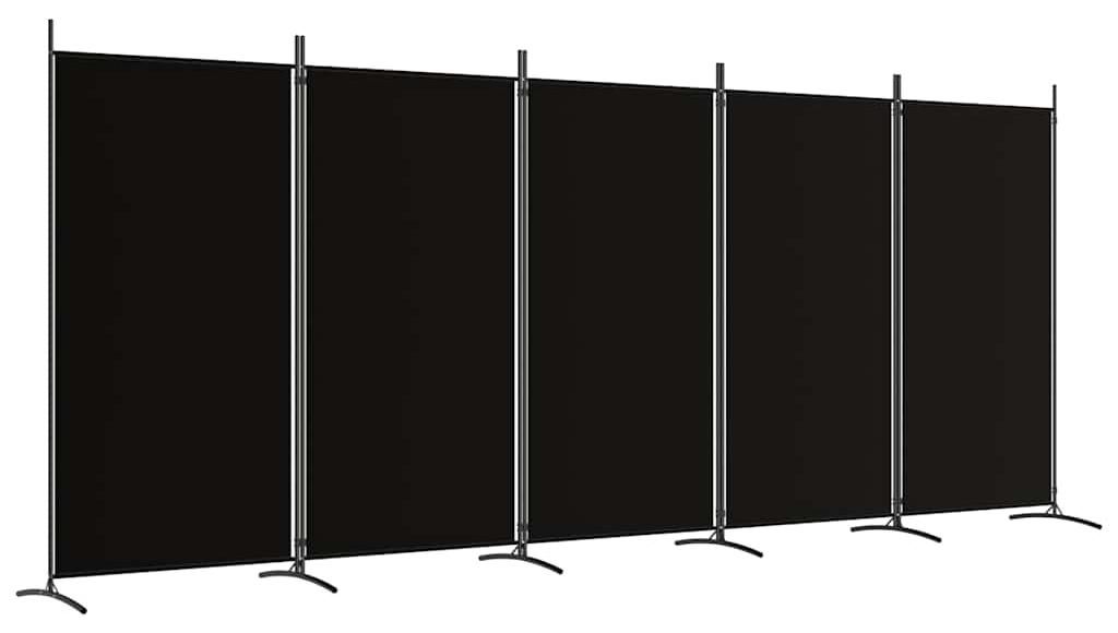 vidaXL 5-tlg. Paravent Schwarz 433x180 cm Stoff Produktbild 