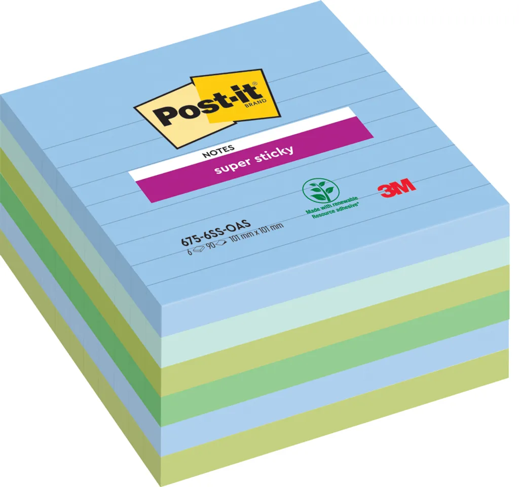 Post-it® Oasis Collection Super Sticky Notes 10x10cm Lined - 6 Pads