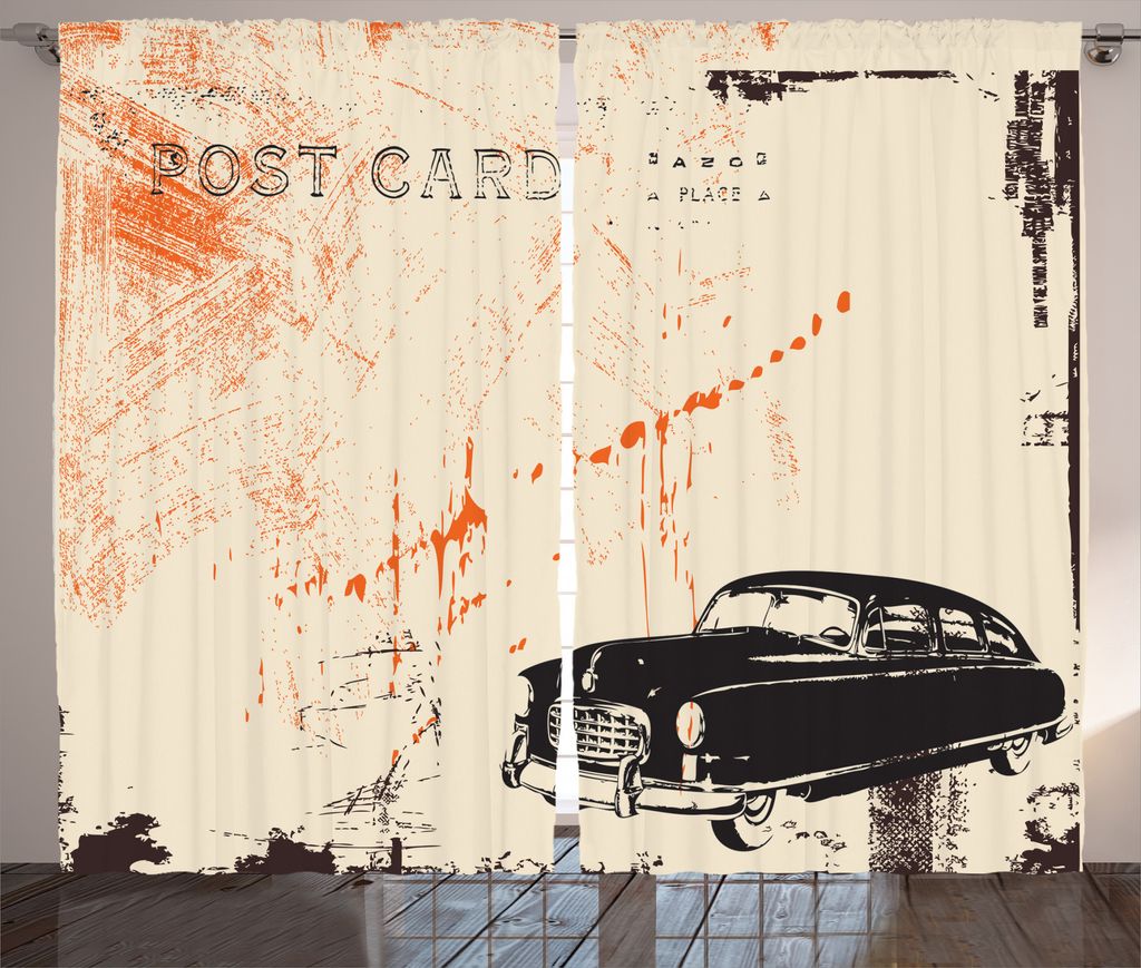 ABAKUHAUS Jahrgang Rustikaler Vorhang, Altertümlich Auto-Kunst, Wohnzimmer Universalband Gardinen mit Schlaufen und Haken, 280 x 175 cm, Schwarz B...