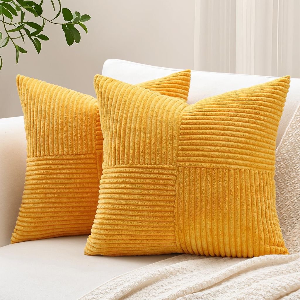 Set aus 2 Cord-Kissenbezügen mit Kreuzstreifenmuster, Cord-Sofakissen, Dekokissen, Patchwork-Design, dekorative Kissenbezüge für das Wohnzimmer ...
