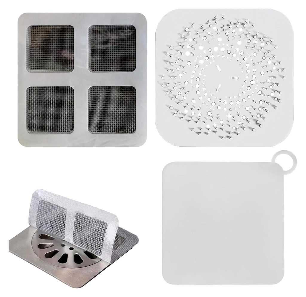 104 Stück Silikon Abflusssieb Set – 2x Haarfilter + 2x Bodenablaufdeckel + 100x Einweg Duschablauf Sticker – Universell für Dusche, Badewanne...