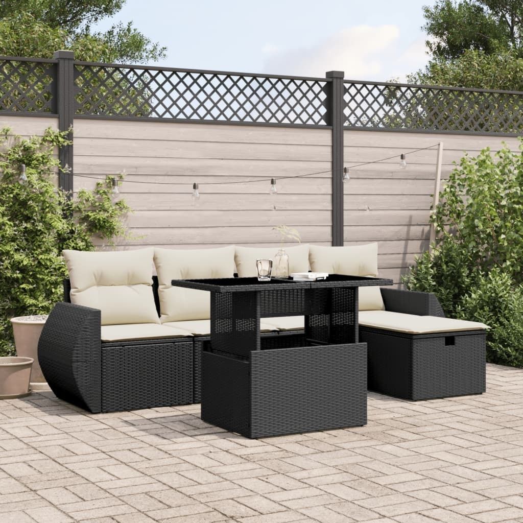 "Rabatt" 6-tlg. Garten-Sofagarnitur - mit sofa - mit Kissen Schwarz Poly Rattan - Lounge-Dining set CC10693