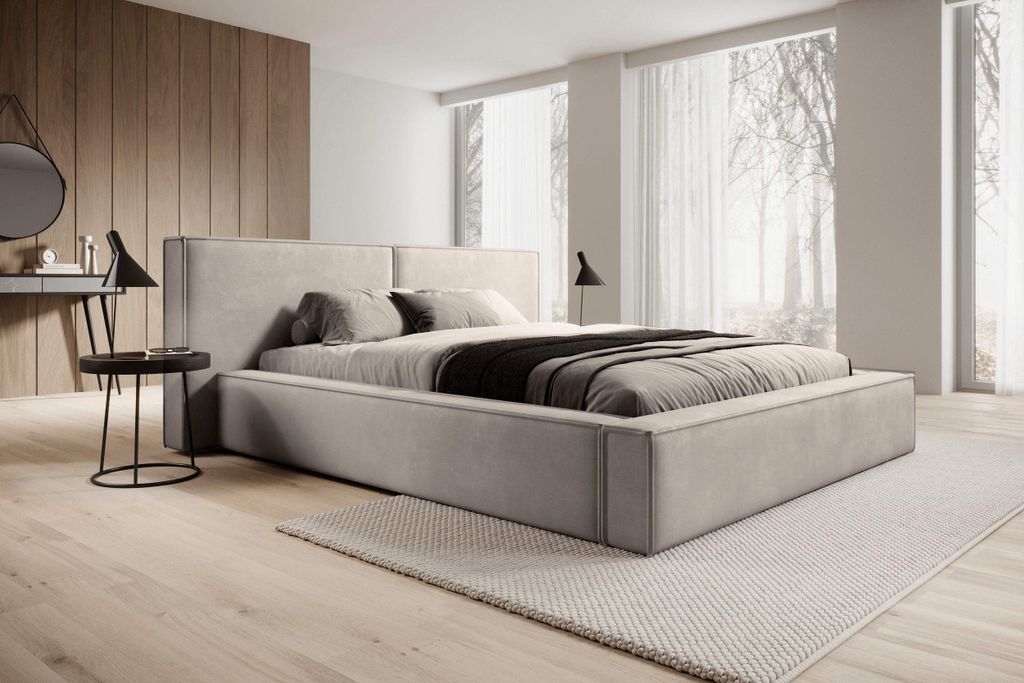 YOURHOUSE24 Polsterbett HELIOS mit Bettkasten, Bettgestell mit Lattenrost, Gepolstertes Kopfteil (Farbe: Paros 02, Größe: 180x200 cm)