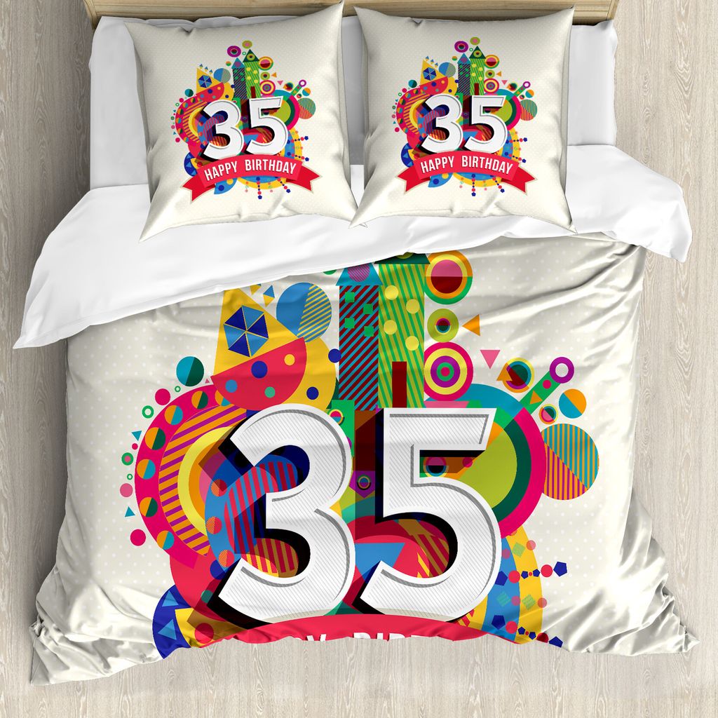 ABAKUHAUS 35. Geburtstag Bettbezug, Gruß Geschenk Alter 35, Milbensicher Allergiker geeignet mit Kissenbezügen, 155 cm x 220 cm - 80 x 80 cm, Meh...