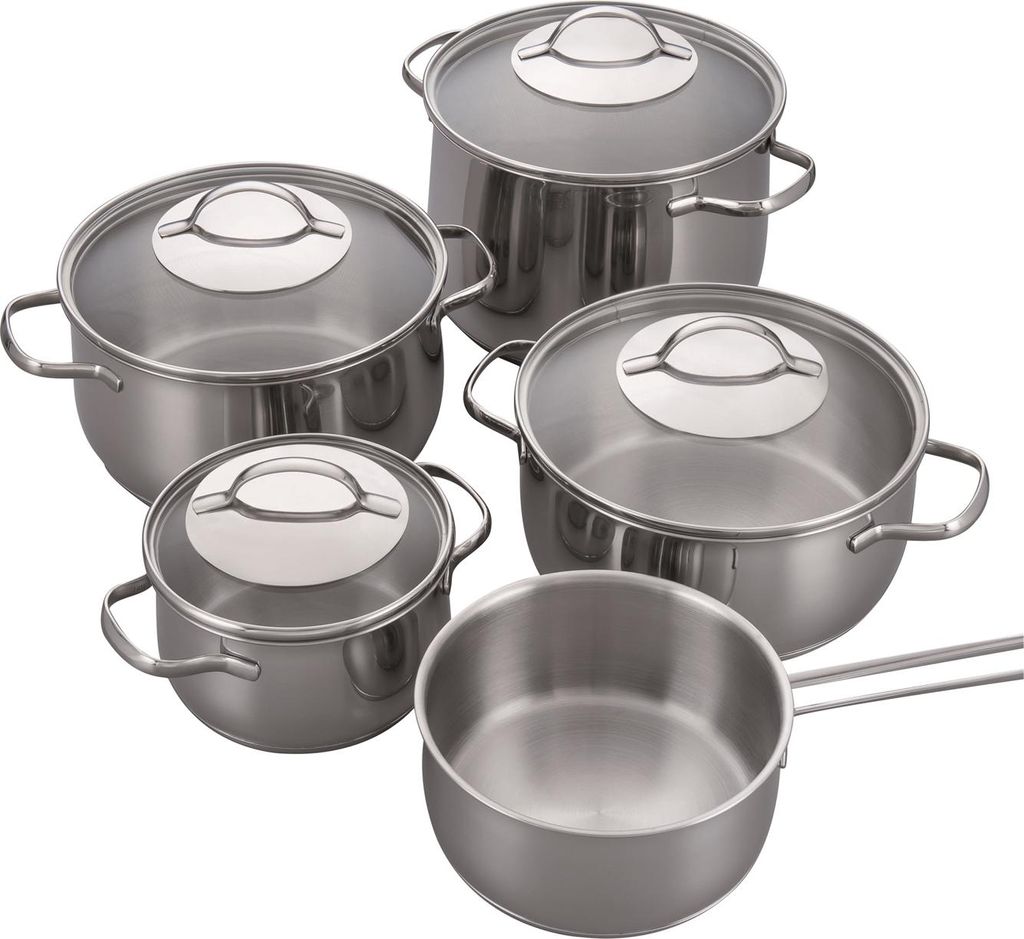 Kelomat Geschirr-Topfset Torrano 9-teilig mit Glasdeckel Edelstahl