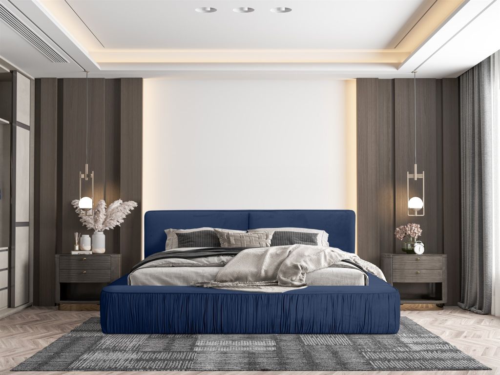 Polsterbett Doppelbett LEXIE 160x200cm in Stoff Riviera Blau