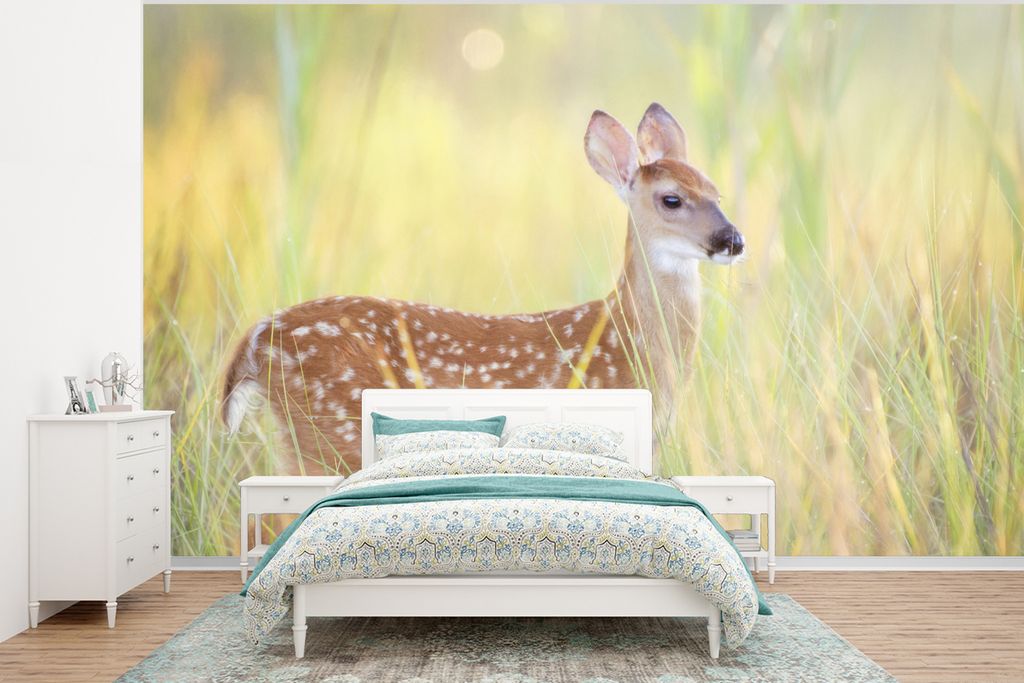 MuchoWow Fototapete für Wohnzimmer oder Schlafzimmer Wandtapete Vinyl Motivtapete Hirsche - Gras - Tiere - 320x240 cm - Tapeten