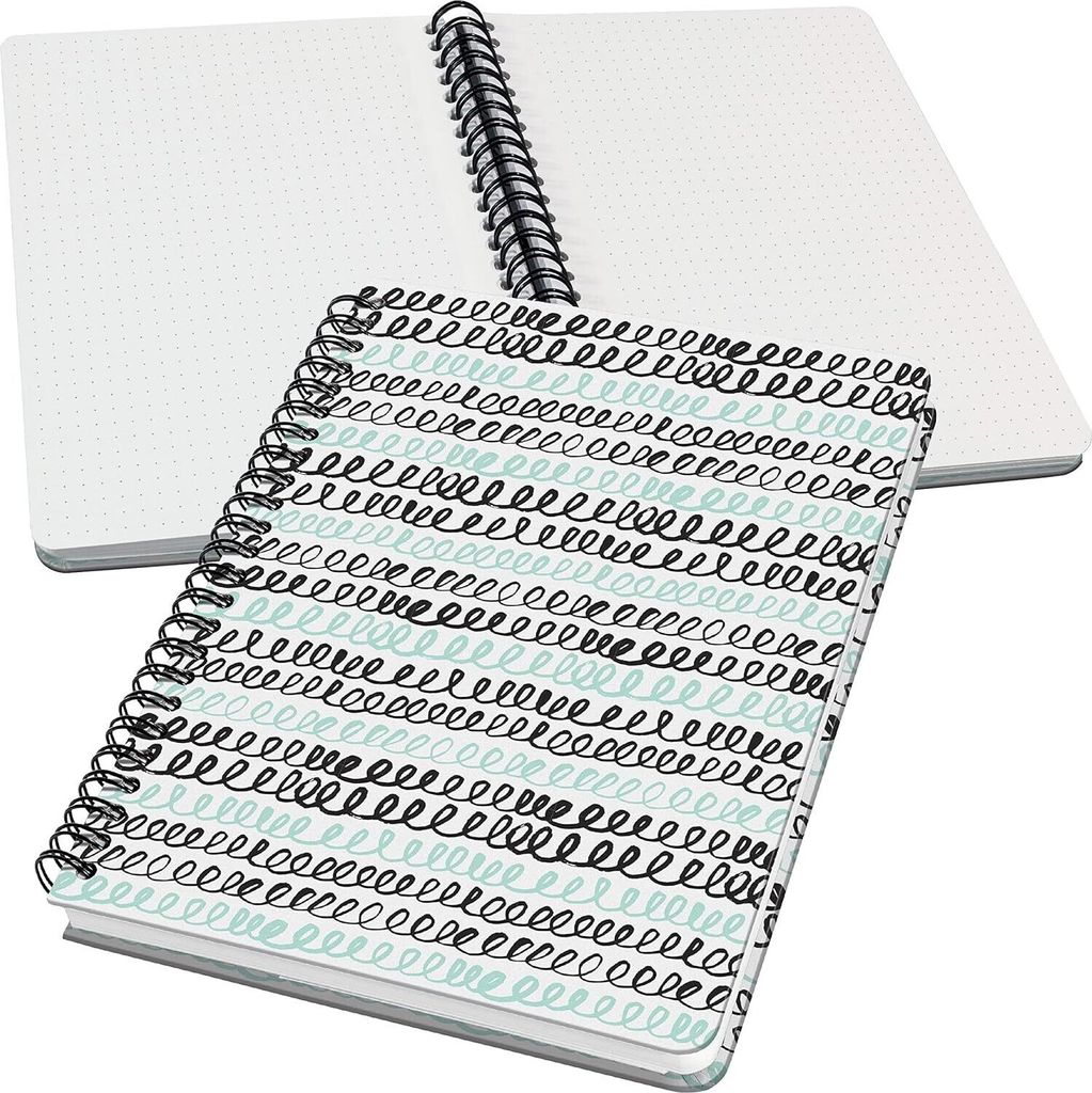 SIGEL JN622 Spiral-Notizbuch Jolie - Curly Mint - punktkariert (Dot-Lineatur) - 100 g/m² - ca. A5 - mintgrün, schwarz, weiß - Hardcover - 120 S....