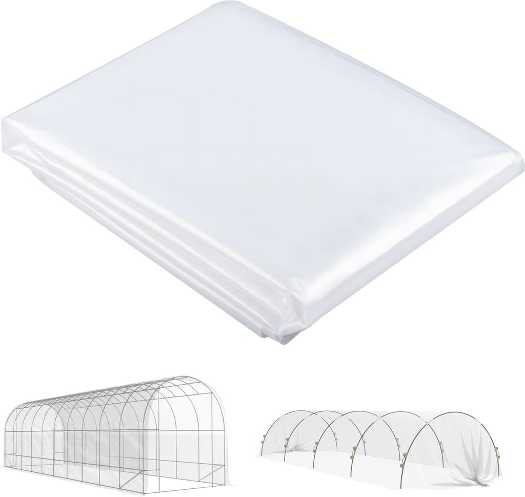 Outsunny Gewächshausfolie 8x10 m wasserdicht Gartenfolie mit UV Schutz, Extra Dick Reißfest Folie aus Kunststoff, Abdeckplane für Treibhaus Foli...