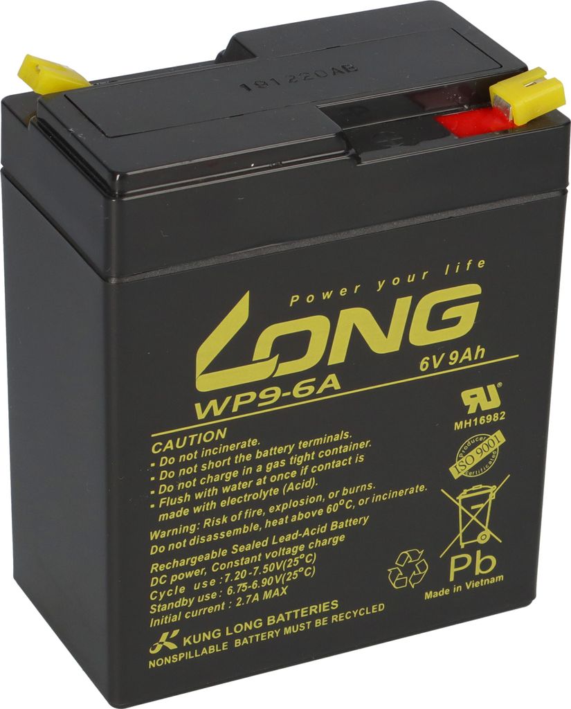 Batteria al piombo AGM Kung Long WP9-6A, 6V, 9Ah, con Immagine del prodotto 