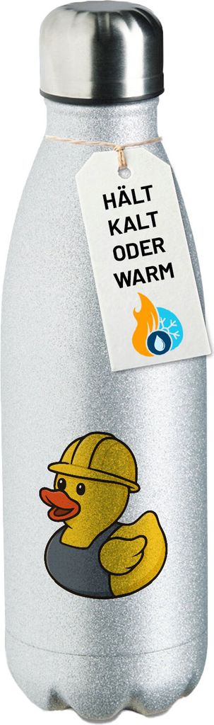 Huuraa Trinkflasche Quietscheente Industrie Comic Gummiente 500ml Silver Edelstahl Wasserflasche Trinkflasche Geschenkidee