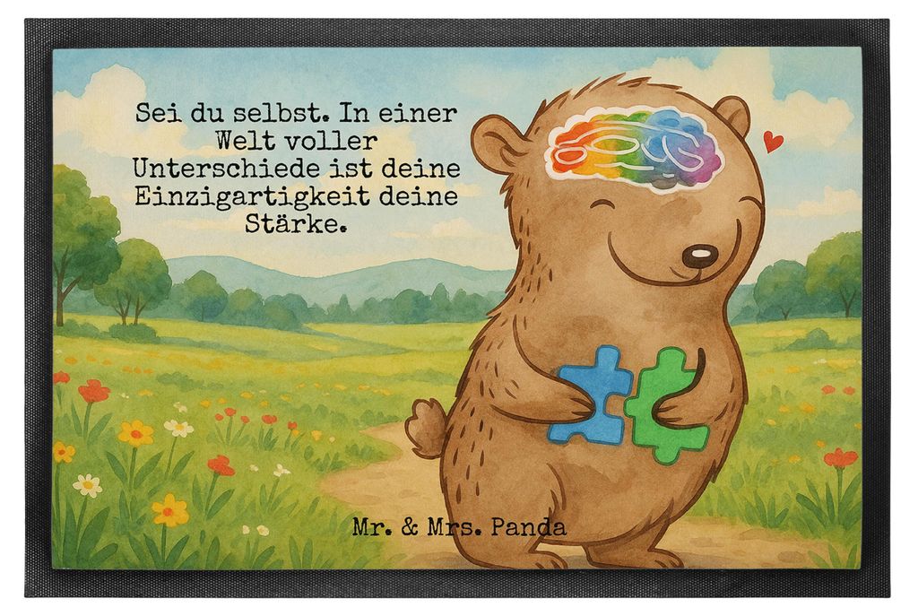 Mr. & Mrs. Panda Fussmatte Bär Autismus Design 60 x 90 cm - Weiß - Geschenk, Entwicklungsstörungen, abstreifer, Asperger, fußmatte, Autismus-Sp...