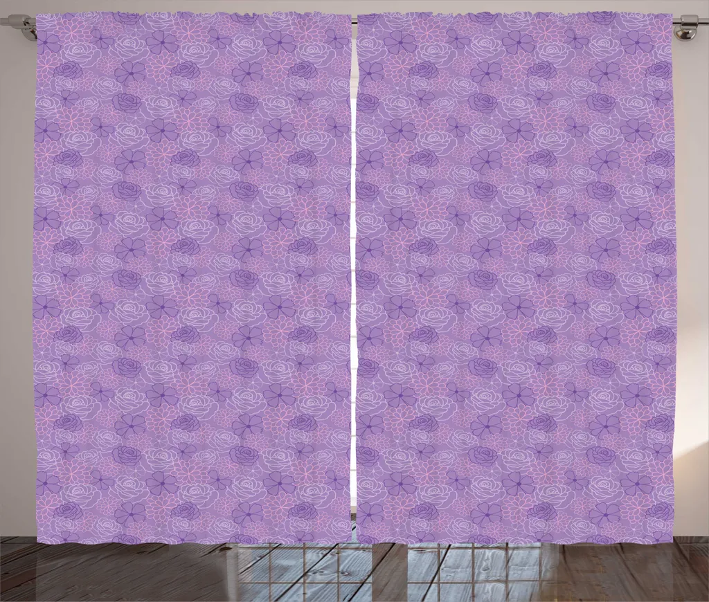 Rideaux de Salon à Motif Floral Pastel 280x225 cm avec Crochets Inclus