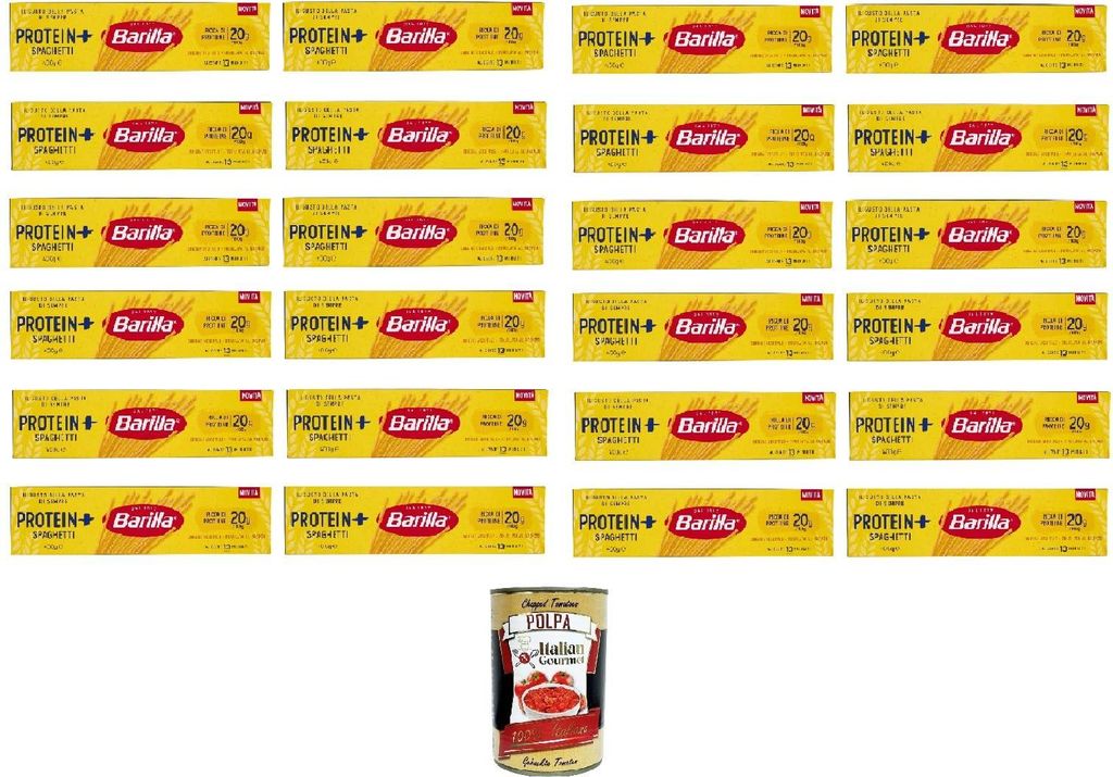 Barilla Protein+ Spaghetti 400gr, Pasta reich an pflanzlichem Protein, 24x 400 g + Italian Gourmet polpa 400gr
