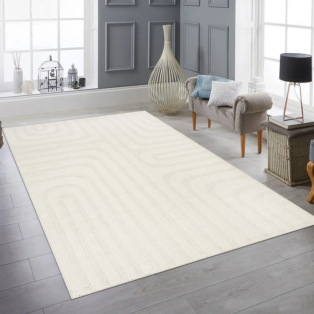 Tapis crème double tissage 160x220 cm - Effet chatoyant et lumineux