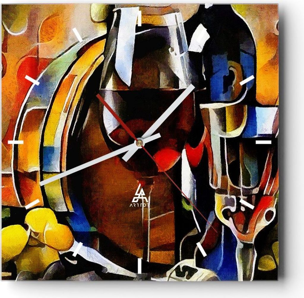 Wanduhr - Quadrat - Glasuhr - Wein Abstraktion - 30x30cm - Schleichendes Uhrwerk - Lautlos - zum Aufhängen bereit - Dekoration Modern - Wanddekora...