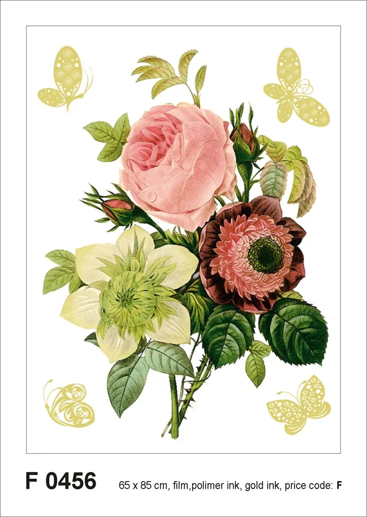 Décoration murale adhésive fleurs nature morte vert et rose 85 x 65 cm