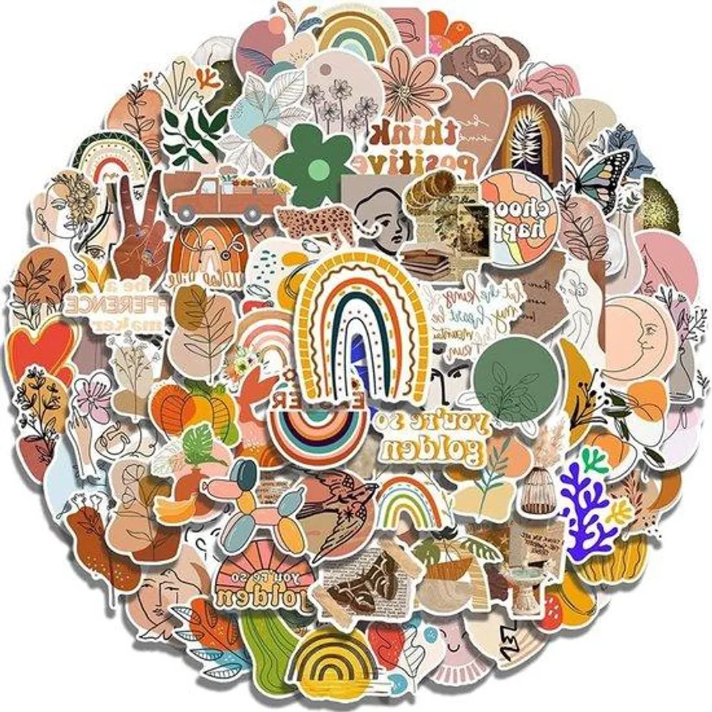 Stickers Vintage Style Boho Imperméables - Lot de 100 Autocollants Vinyle