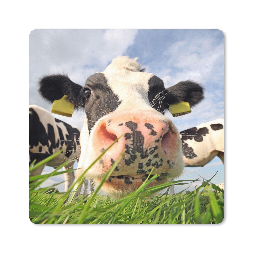 MuchoWow Mauspad Mousepad Kuh - Bauernhof - Gras - Tiere 20x20 cm - Mousepads - Maus Mat - Pad - Mausunterlage - Desk Mat - Bureauartikeln