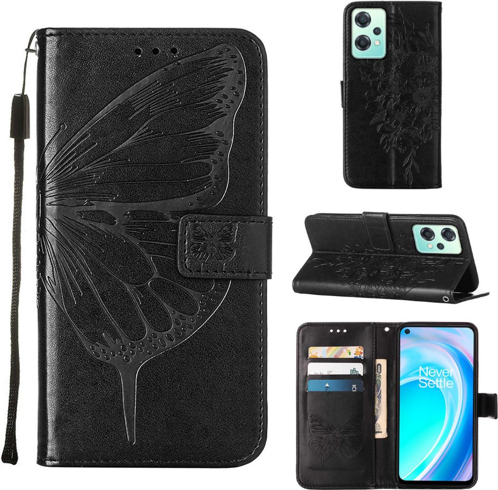 OnePlus Nord CE 2 Lite 5G Hülle, Schmetterling Prägung Flip Leder Kartenfächer Schutzhülle Ledertasche mit Ständer für OnePlus Nord CE 2 Lite...