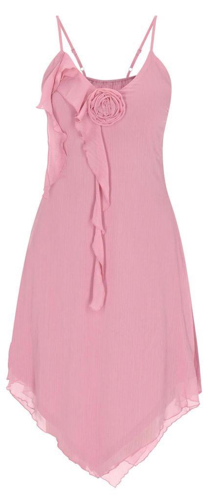 Romantisches Damen Kleid Rose M knielang V-Ausschnitt ärmellos Rüschen Blumenmuster