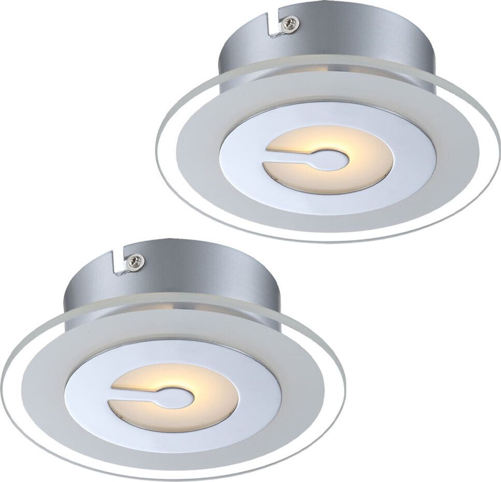 2x LED Deckenleuchte, chrom, Glas, D16 cm