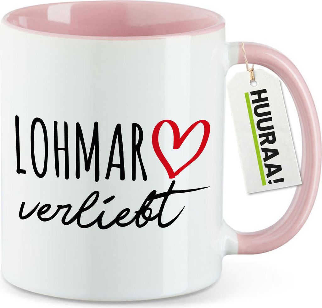 Huuraa Kaffeetasse Lohmar verliebt 330ml Rosa Keramik Kaffeebecher Geschenkidee