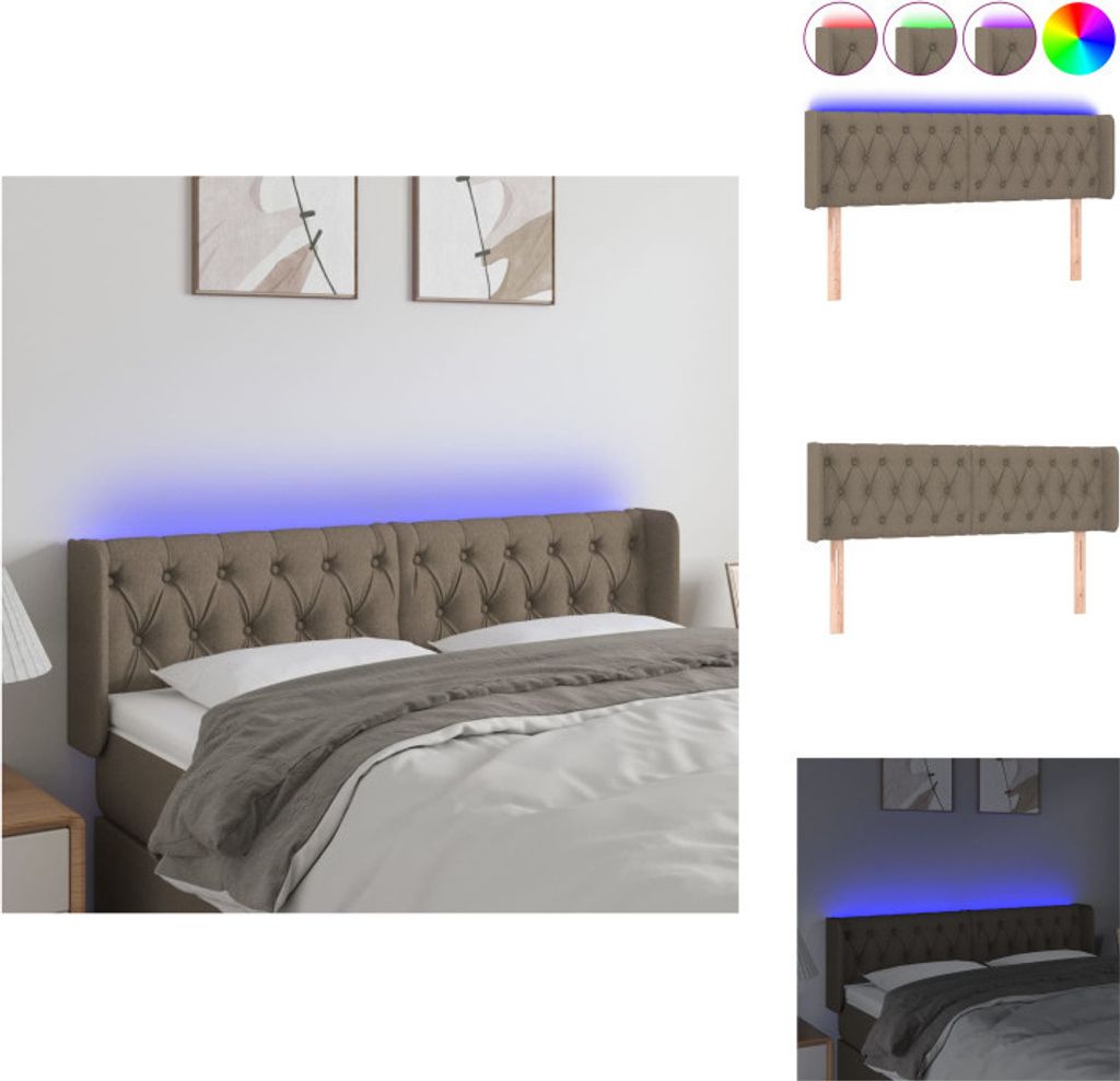 vidaXL LED Kopfteil Taupe 147x16x78/88 cm Stoff - Kopf- & Fußenden