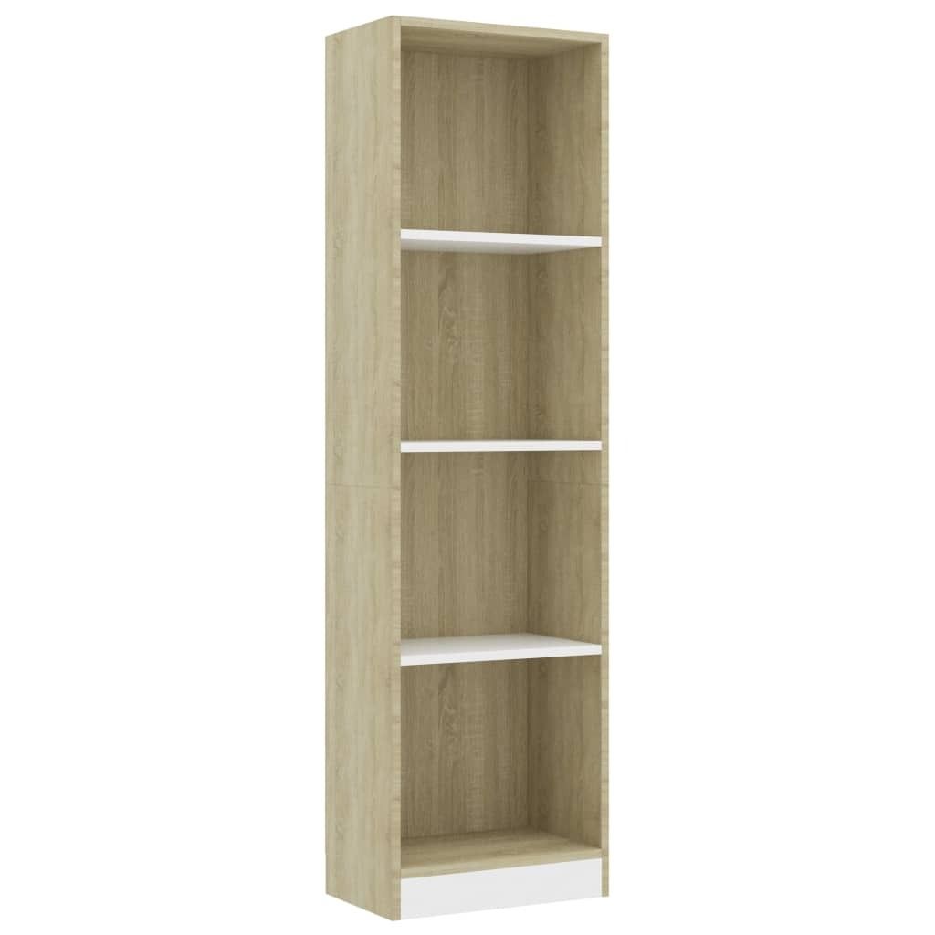 SYFAX Bücherregal 4 Fächer Weiß Sonoma-Eiche 40x24x142 Holzwerkstoff