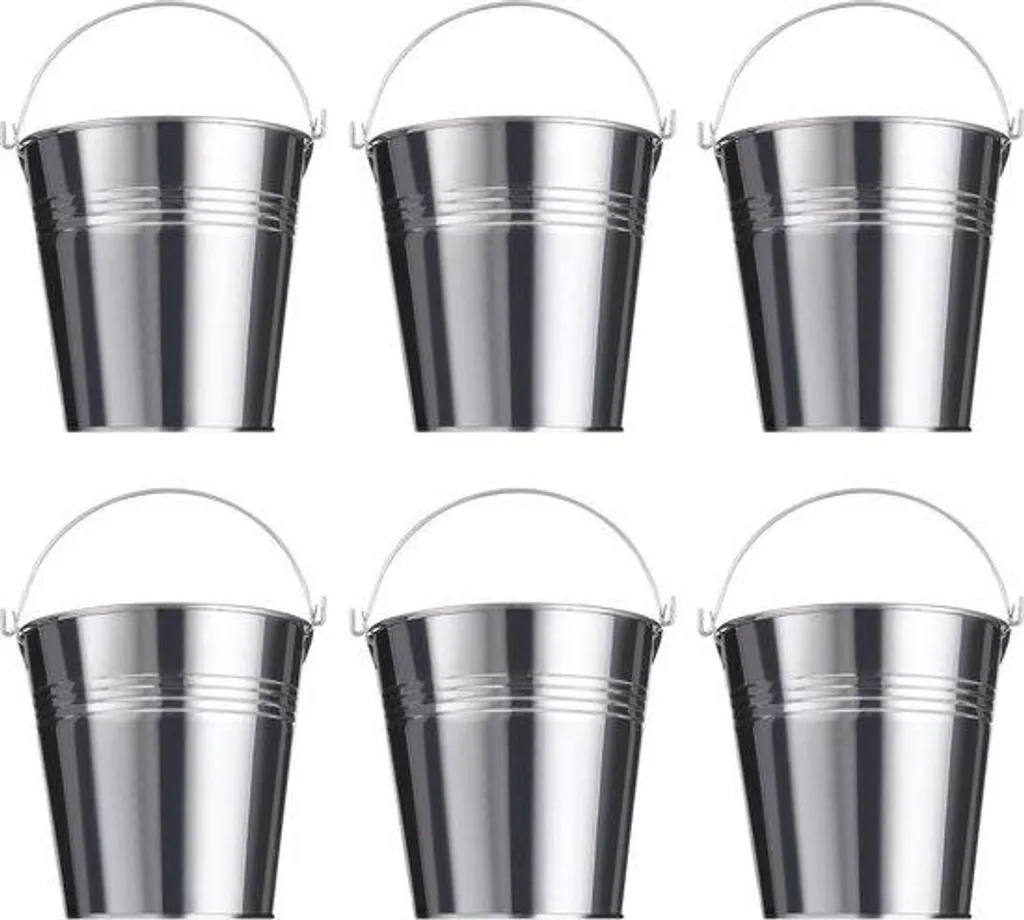 Petits pots en zinc argenté brillant, décoration de table chic lot de 6 pièces