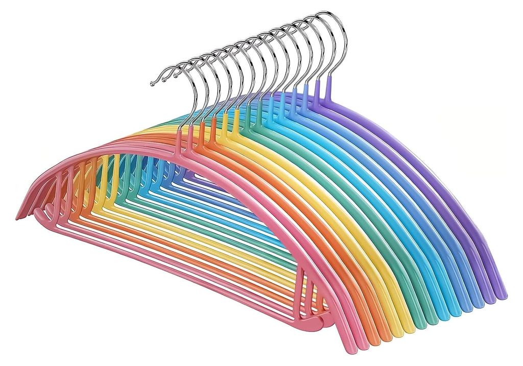 Kleiderbügel, 14er-Pack, Pulloverbügel ohne Schulterwulst, 42 cm breite, robuste Kleiderbügel für den Kleiderschrank, rutschfeste Metallbügel ...