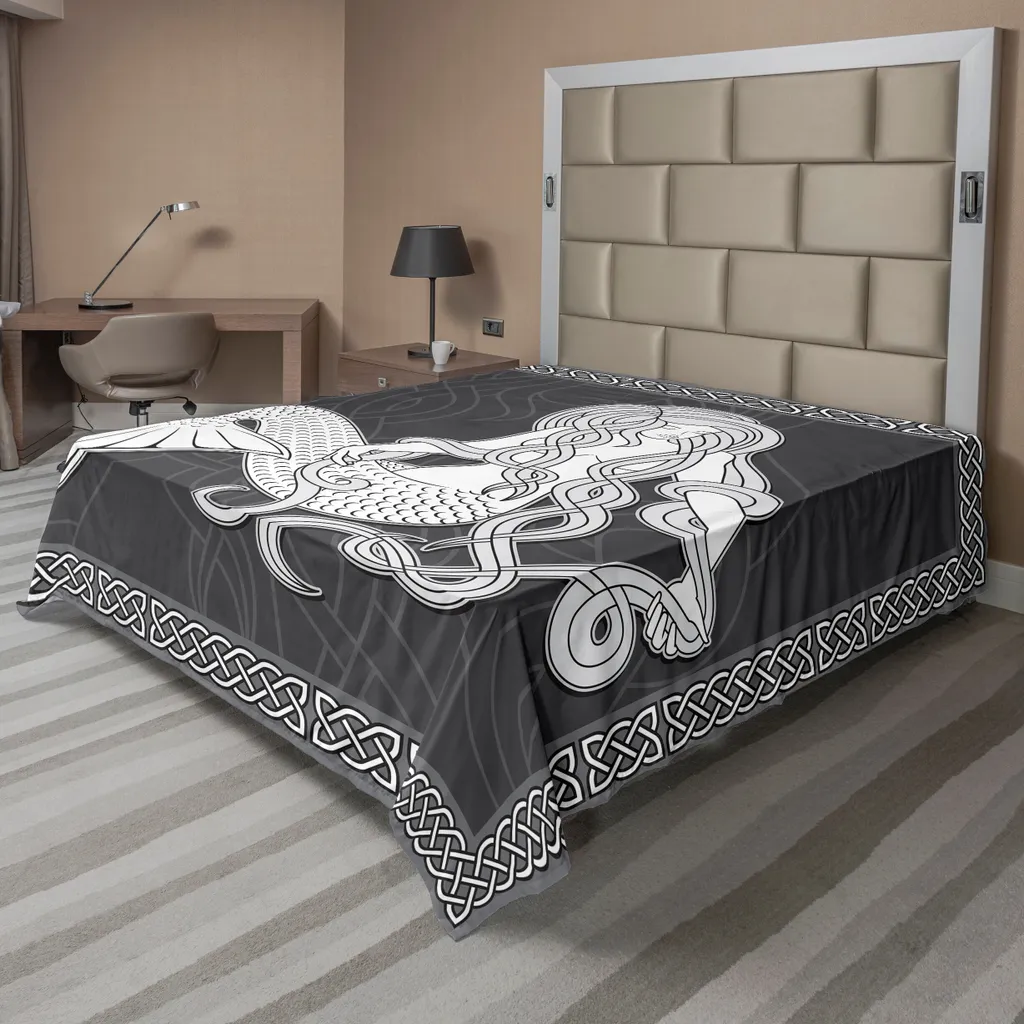 Drap-housse sirène rétro celtique marron et blanc 244 x 205 cm ABAKUHAUS