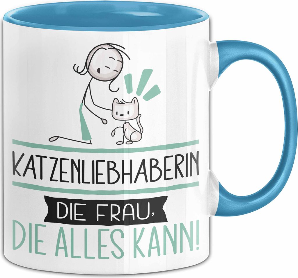 Katzenliebhaberin Geschenk Tasse Becher Die Frau Die Allen Kann Geschenkidee für eine Katzenliebhaberin Lustig (Blau)