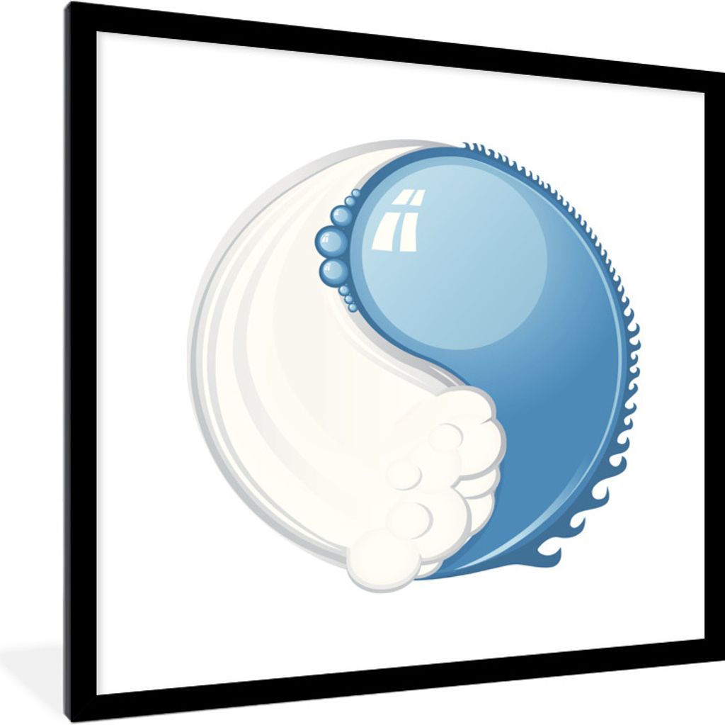 MuchoWow Gerahmtes Poster Eine Illustration von Yin und Yang in Wasser und Wolken 40x40 cm - Poster mit Schwarzem Bilderrahmen Wandposter Rahmen ...