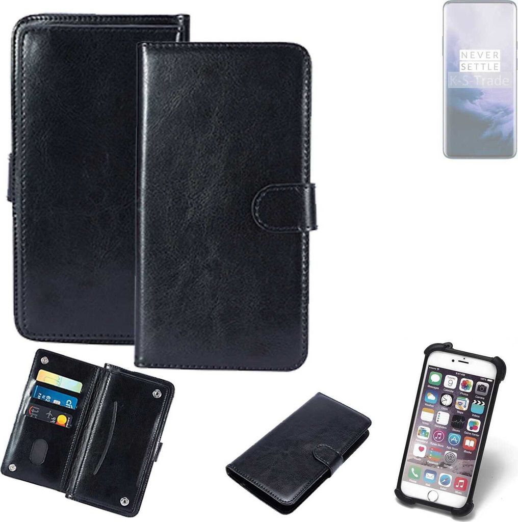 K-S-Trade 360° Hülle kompatibel mit OnePlus 7T Pro McLaren Edition schwarz Kunstleder Case BookCase WalletCase Kunstlederederhülle Handyhülle,