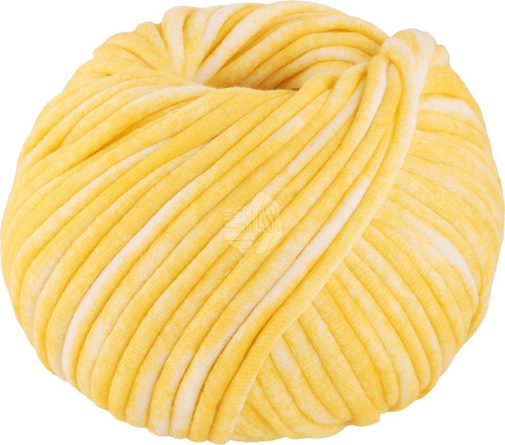 Lana Grossa GELATO VINTAGE 100 g weiches, gefülltes Baumwoll-Schlauchbändchen 80 m Farbe 101 - Gelb/Weiß